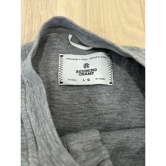 REIGNING CHAMP Gray Long Sleeve Henley Shirt Sz Large Cotton Made in Canada - Picture 3 of 6